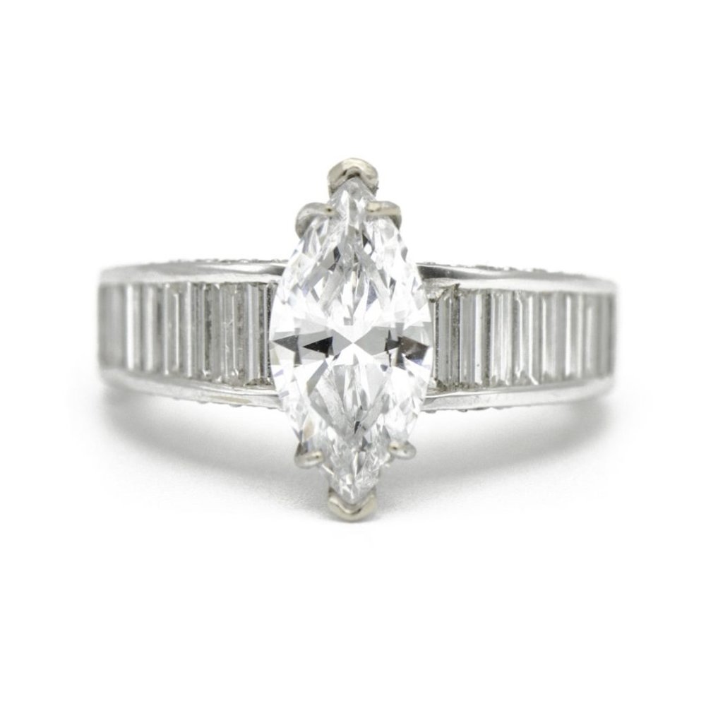 18k White Gold Marquise & Baguette Engagement Ring